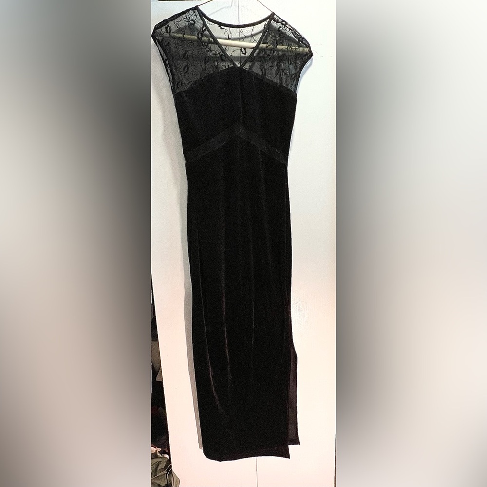The Possessed Clothing Company black velvet & lace maxi fitted dress